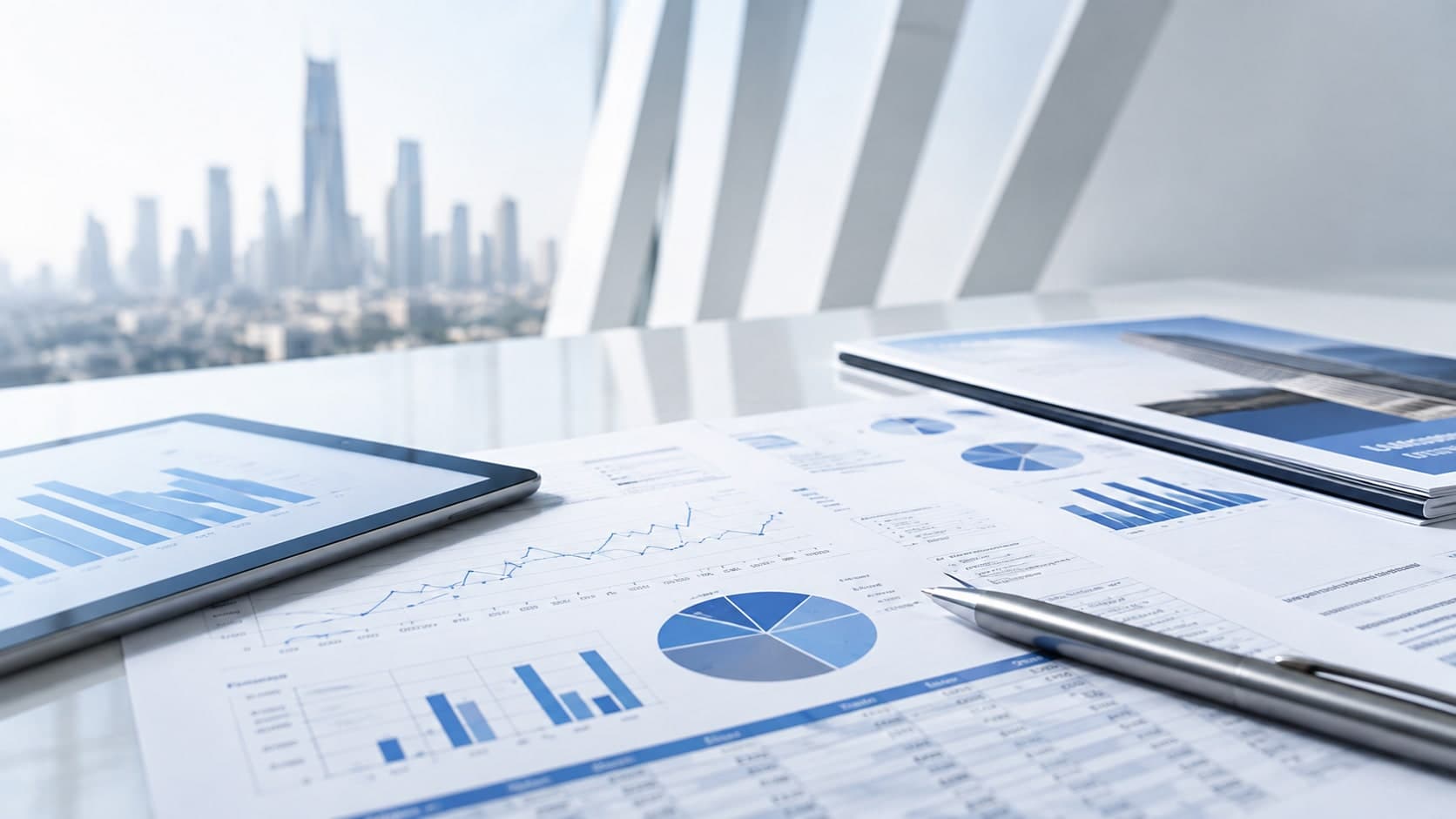 Financial reports and performance charts on a desk